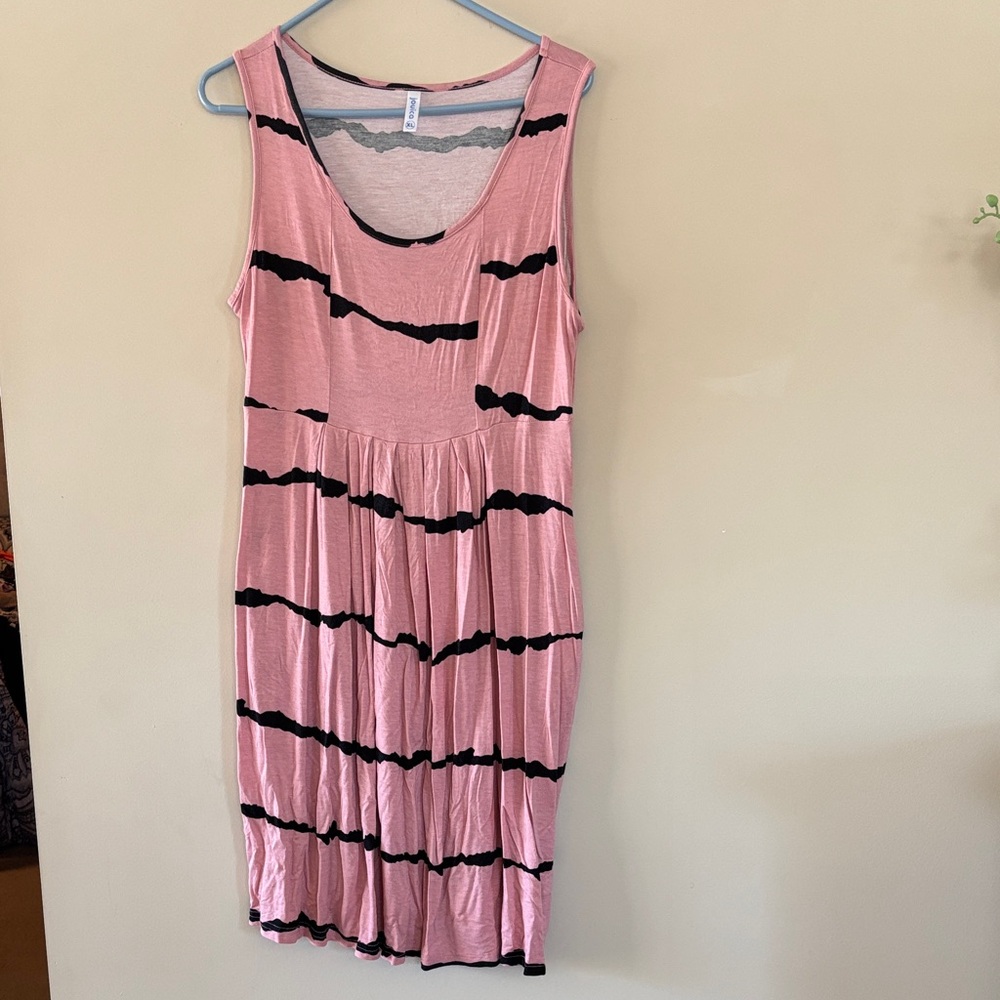 Pink and Black Striped Sleeveless Dress with pockets